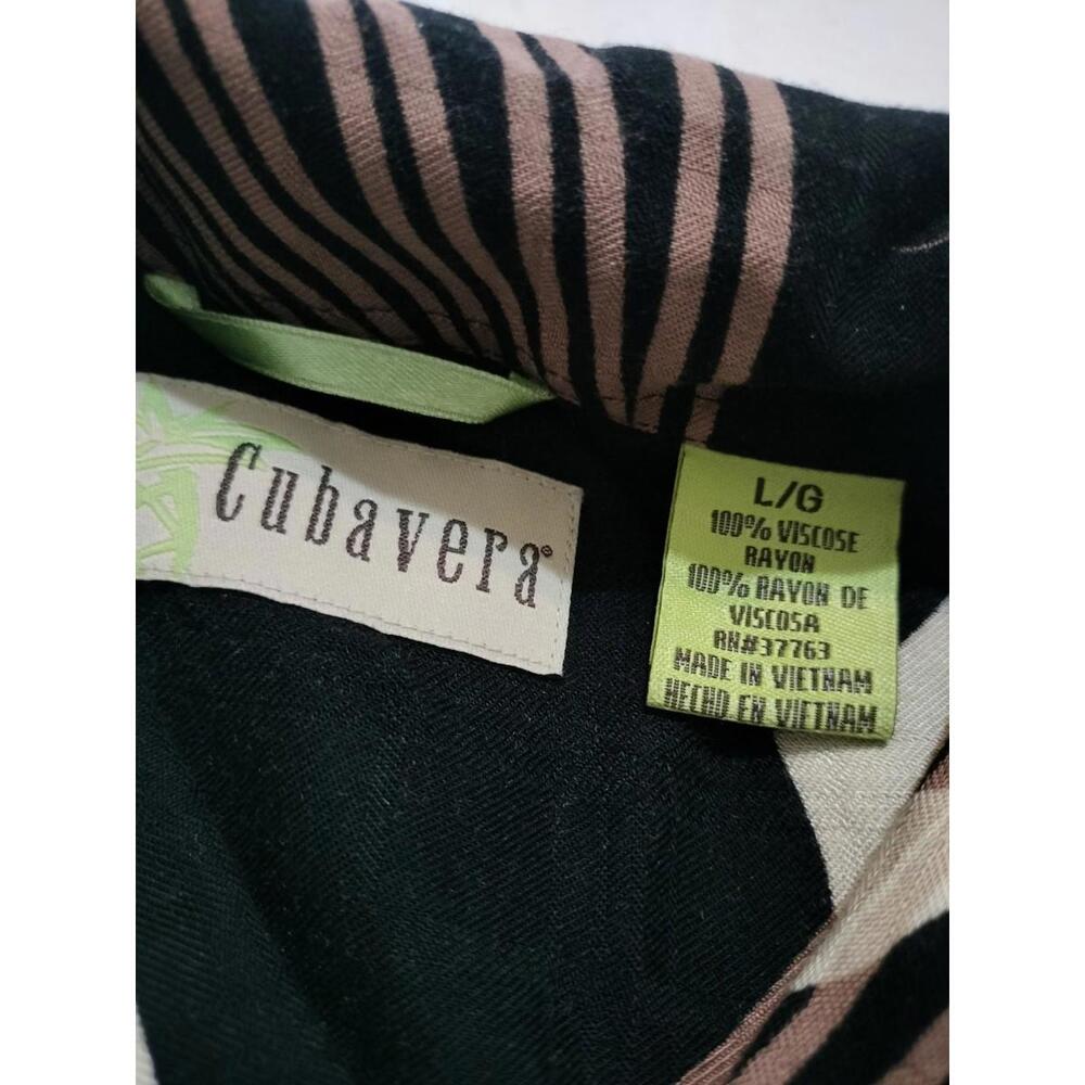 Cubavera Men's Large Rayon Hawaiian Shirt Black‎ Tan Palm Leaf Tropical Floral L - Picture 7 of 10